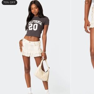 Edikted Dev Ruffle Linen Look Mini Skirt